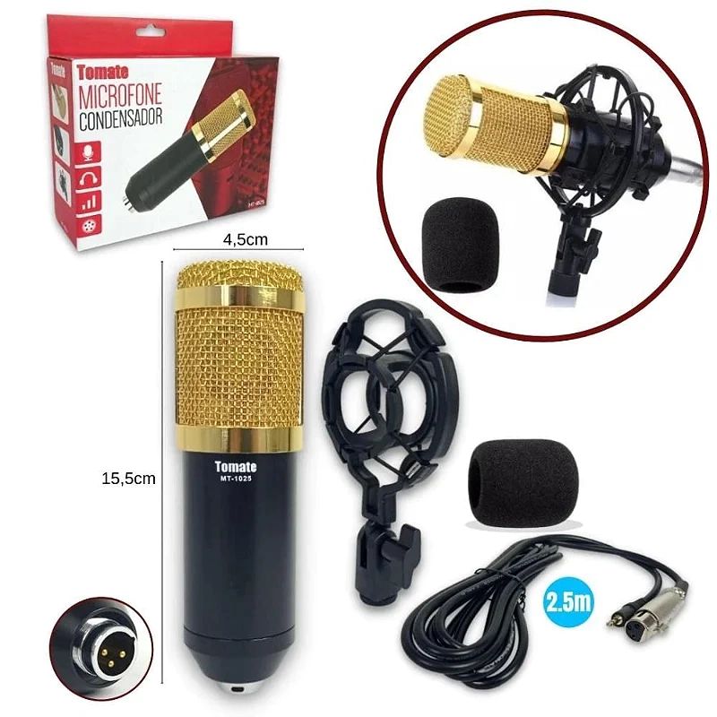 Microfone Condensador Tomate MT-1025: Vocais Cristalinos e