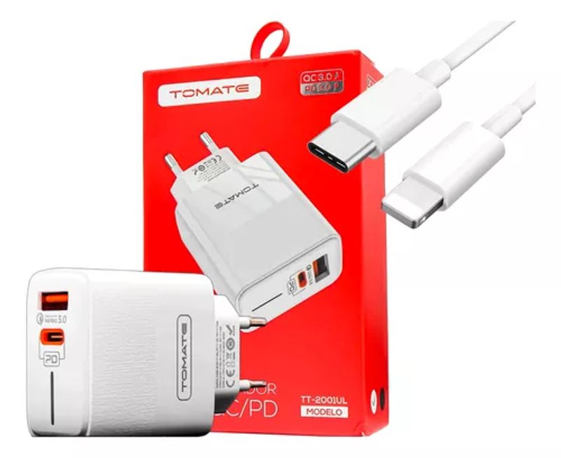 Kit Carregador Lightning 20W Tomate TT-2001UL - Turbo Charge