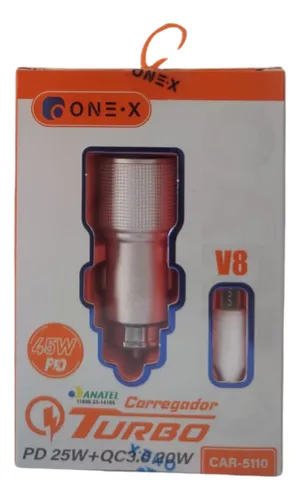 CARREGADOR TURBO VEICULAR V8 45W ONEX CAR-5110