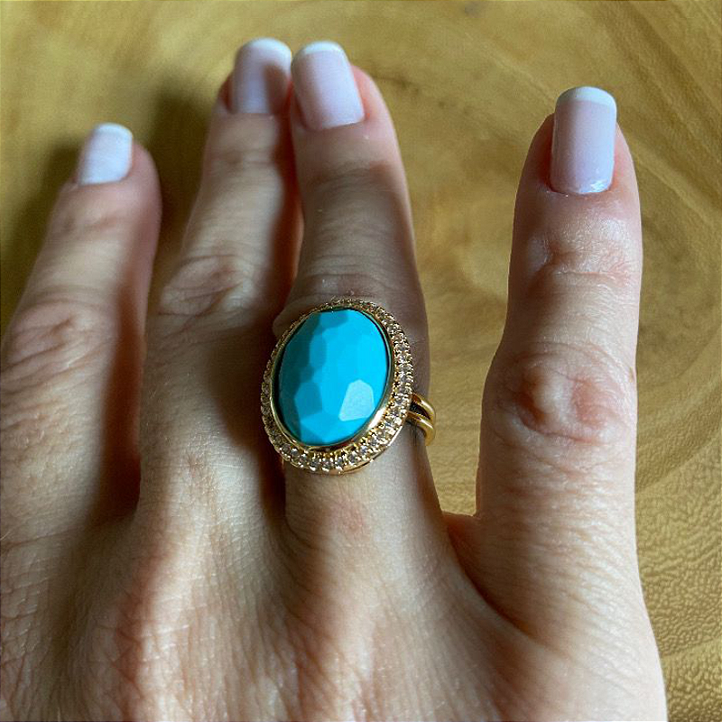 Anel Turquesa cravejado com zirconias