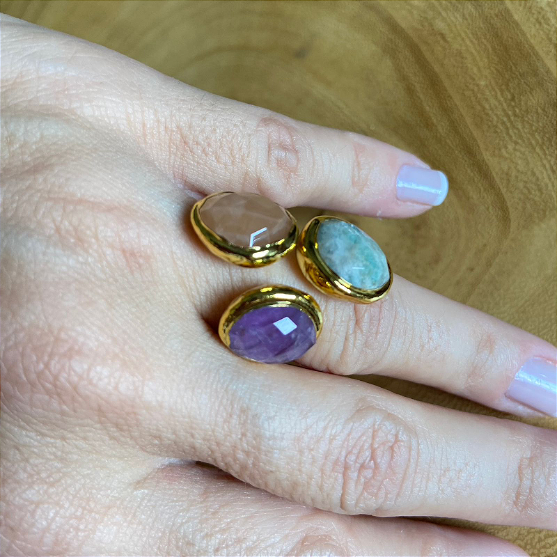 Anel Trio Pedras Naturais