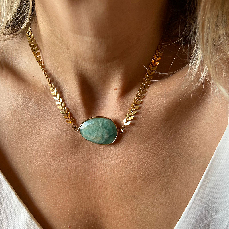 Gargantilha e pulseira de Amazonita Chevron