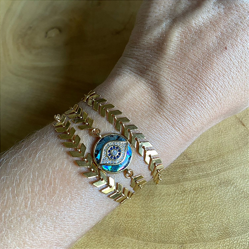 Gargantilha Olho Grego cravejado de Abalone Natural