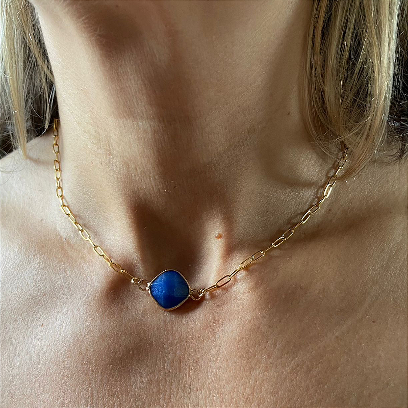 Gargantilha Lápis-lazúli na corrente lisa