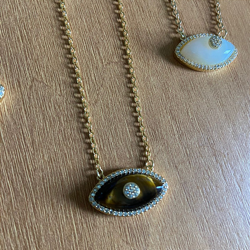 Corrente olho grego de olho de tigre e zircônias