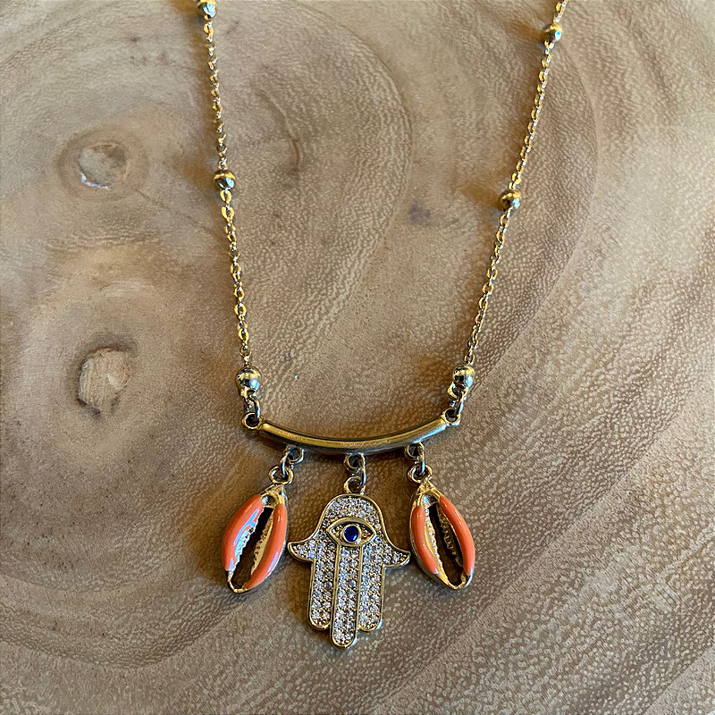 Corrente de bolinhas e trio patuás laranja