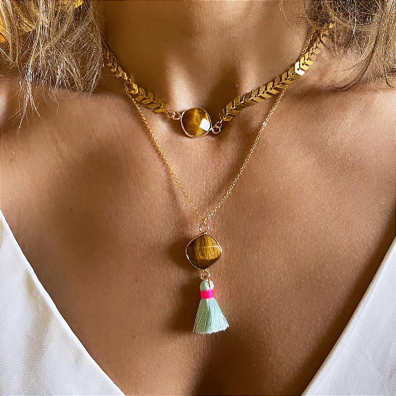 Gargantilha de Olho de Tigre Chevron