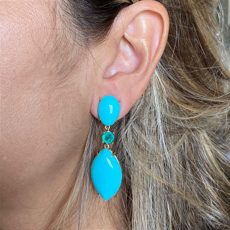 Brinco turquesa e esmeralda colombiana