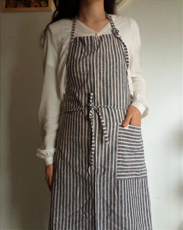 Avental listrado azul marinho