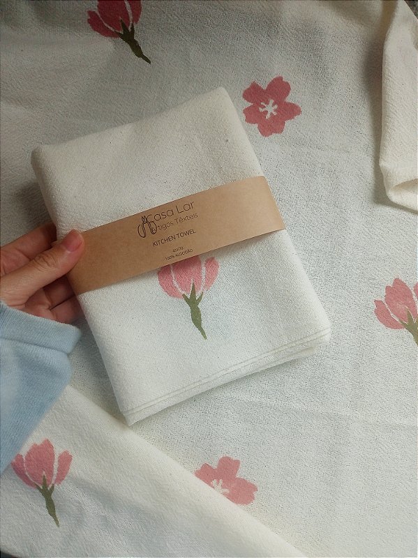 Pano de Prato 45x70 flores de pêssego