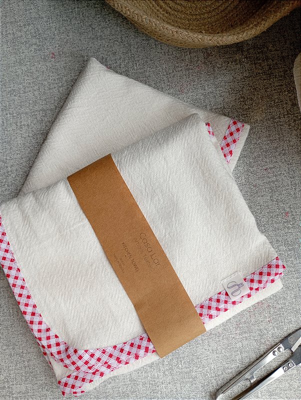 Pano de Prato 45x70 acabamento xadrez vermelho