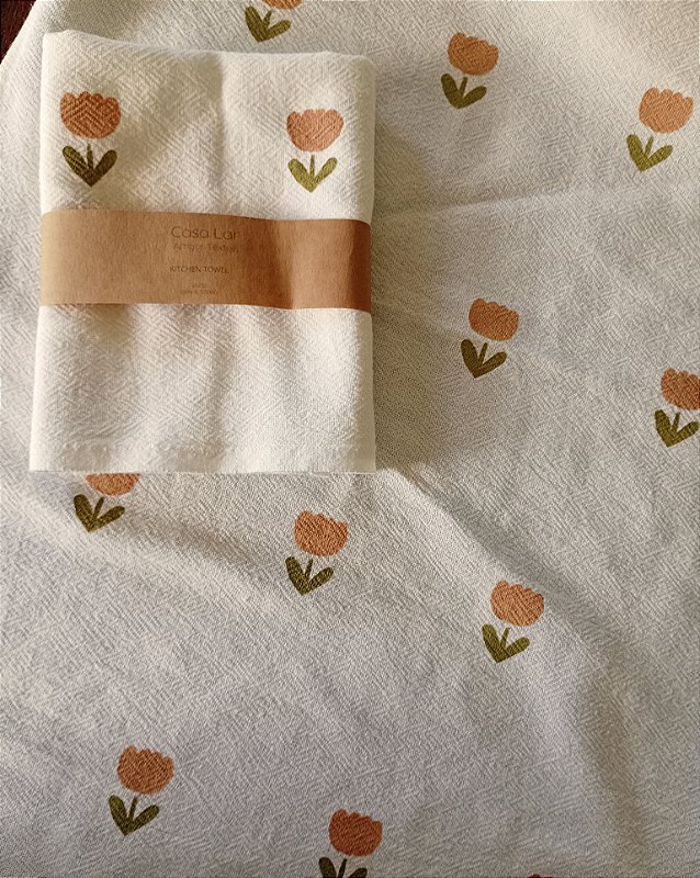 Pano de Prato 45x70 florzinhas salmão