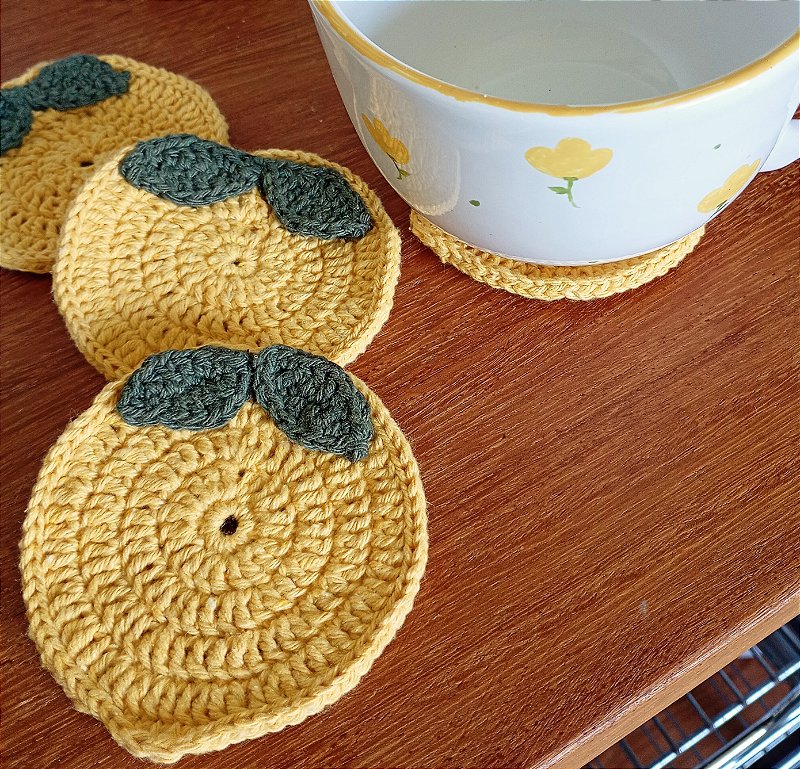 Porta copo de crochê limão siciliano