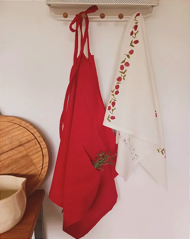 Kit avental de cintura + pano de prato romãs