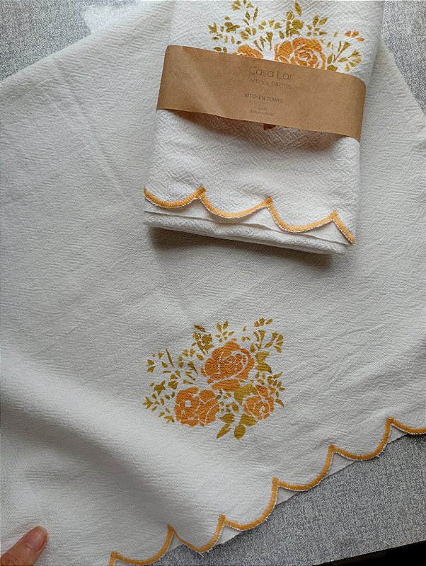 Pano de Prato 45x70 rosas barra bordada