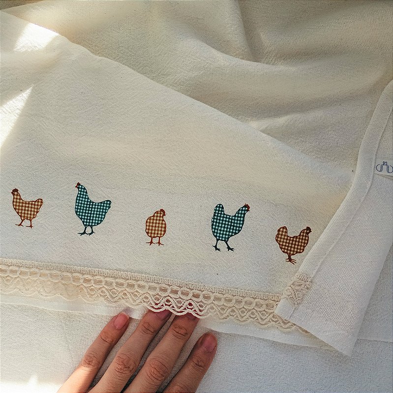 Pano de Prato 45x70 galinhas petróleo e marrom