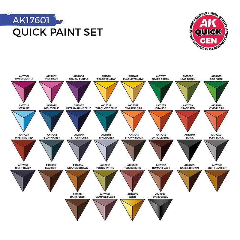 QUICK PAINT SET-36 QUICK GEN COLORS (+2 FREE BRUSHES) - Geek Tintas