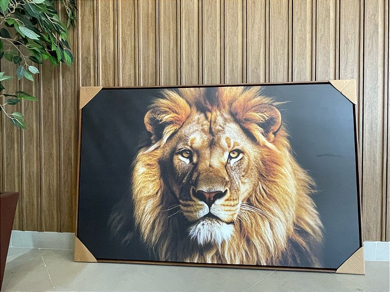 Quadro Decorativo Leão; Medida 80x120cm; Moldura Madeira Freijó