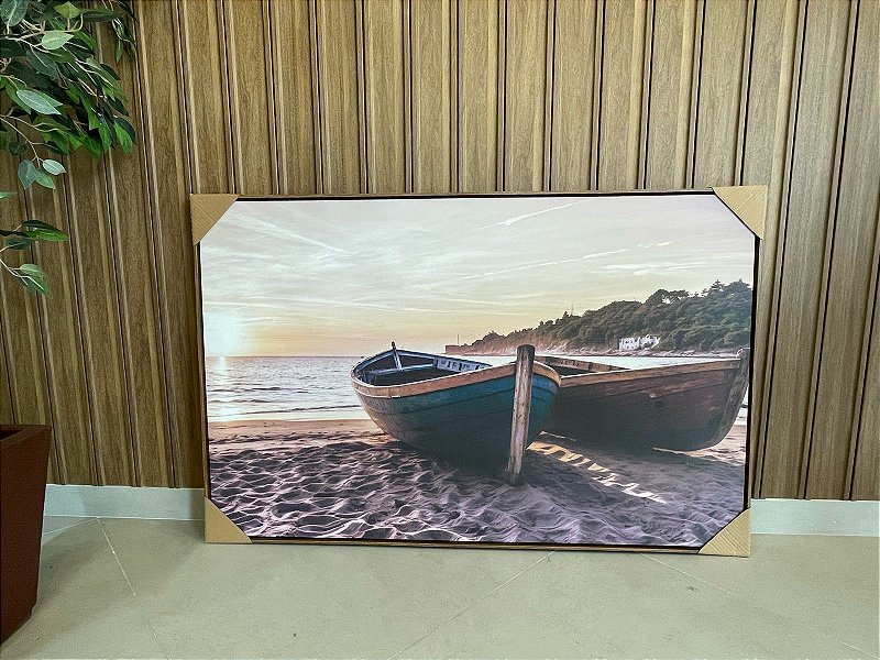 Quadro Decorativo Barcos; Medida 80x120cm; Moldura Madeira Freijó