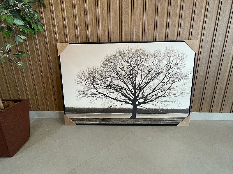 Quadro Decorativo Árvore; Medida 80x120cm; Moldura Madeira Preta