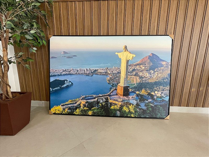 Quadro Decorativo Cristo Redentor; Medida 80x120cm; Moldura Madeira Preta