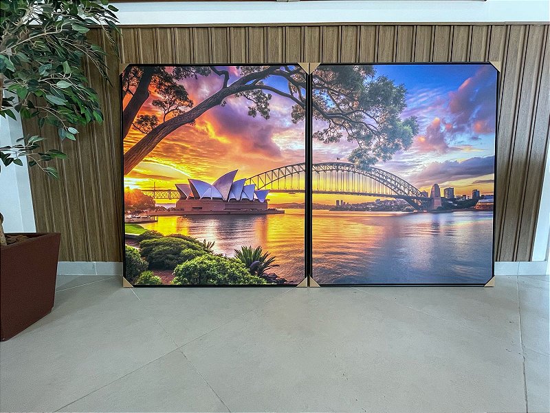 Dupla de Quadros Decorativo Paisagem; Medida 80x120cm; Moldura Madeira Preta