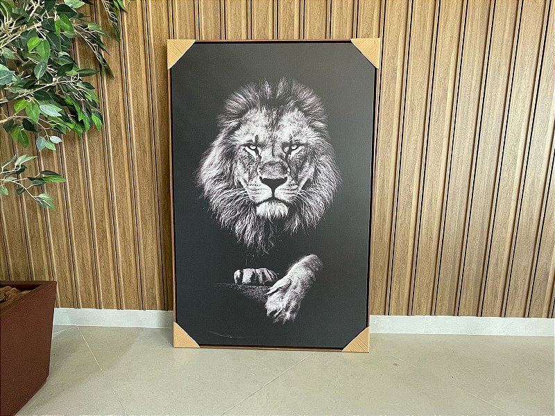 Quadro Decorativo Leão; Medida 80x120cm; Moldura Madeira Freijó