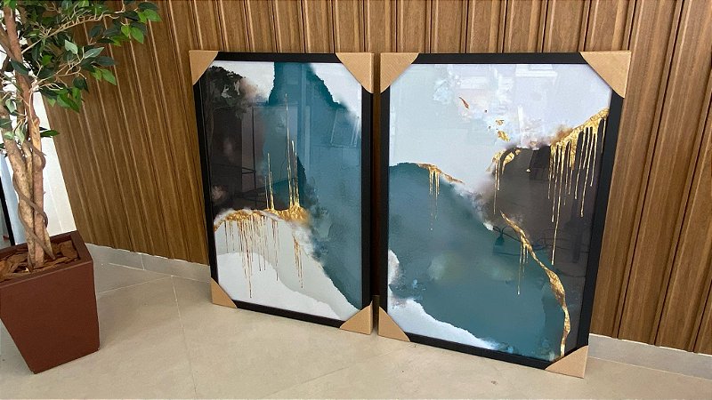 Dupla de Quadros Decorativo Abstrato; Medida 65x96; Com Vidro Comum; Moldura Preta