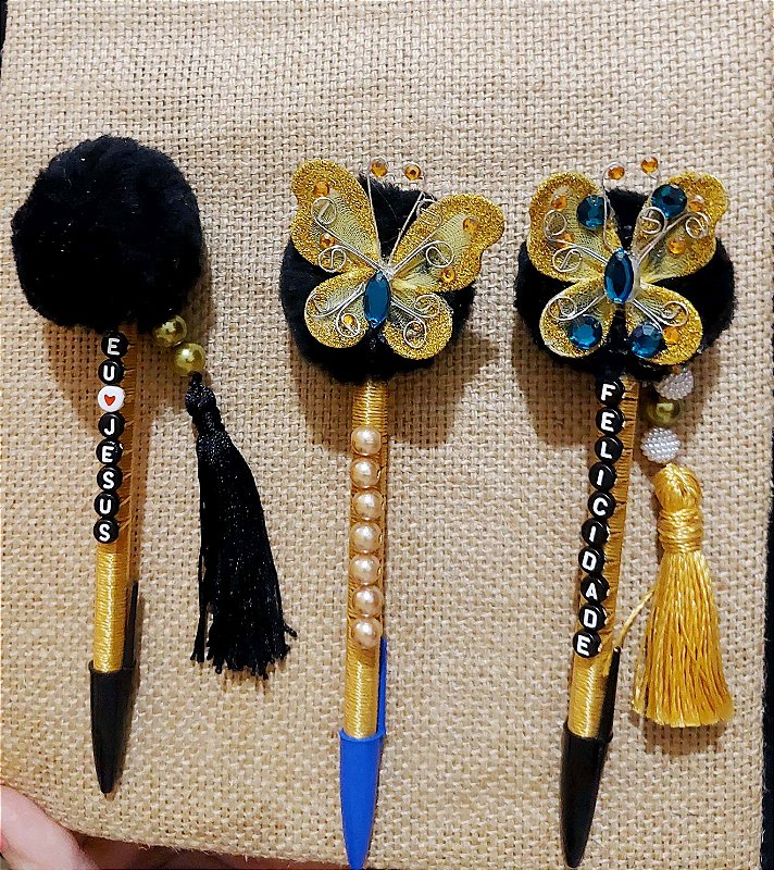 Caneta decorada dourado com preto