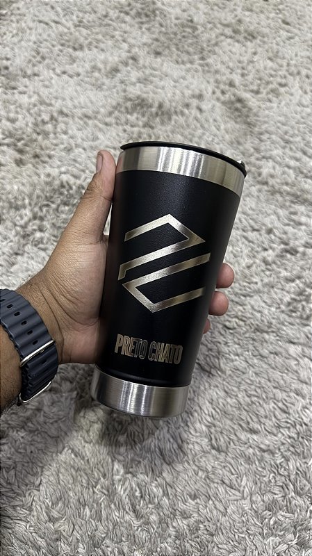 Copo Térmico Preto Chato 475ml