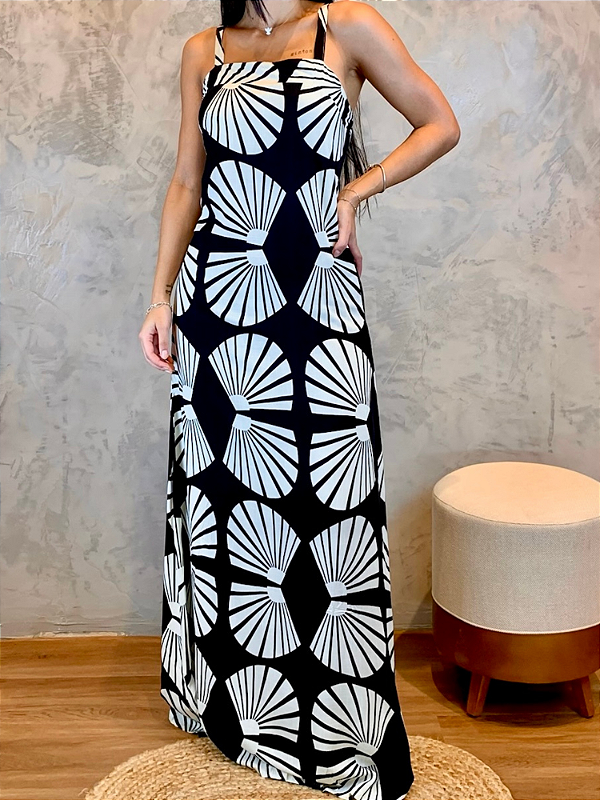 Vestido Estampado Preto