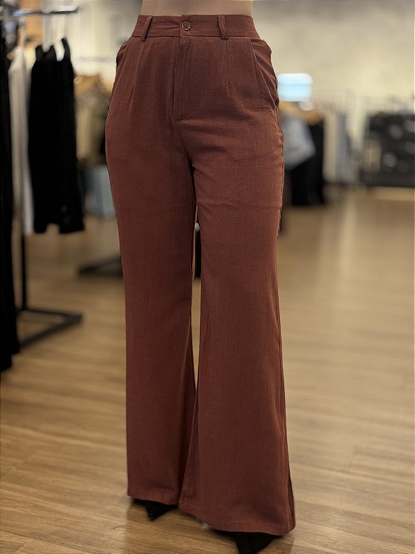 Calça Linho Pantalona Vinho