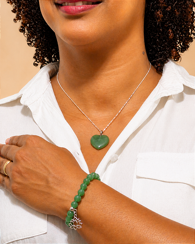 Pulseira & Colar Prata 925 - Pedra Quartzo Verde