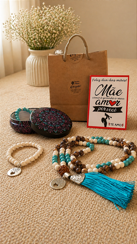 Combo Zen Premium: Japamala Sagrado Ho'oponopono + Pulseiras & Lata Mandala