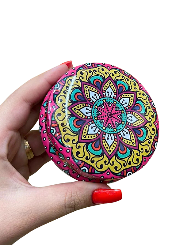Lata Mandala Decorativa: O Santuário para suas Joias e Amuletos - Rosa/Amarelo