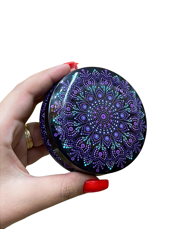 Lata Mandala Decorativa: O Santuário para suas Joias e Amuletos - Roxo/Preto