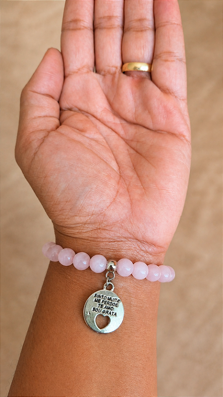 Pulseira de Pedras Naturais H'oponopono - Quartzo Rosa