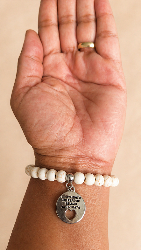 Pulseira de Pedras Naturais Ho'ponopono - Howlita Branca
