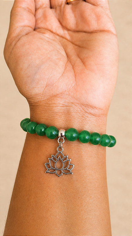 Pulseira de Pedras Naturais Flor de Lotus - Quartzo Verde