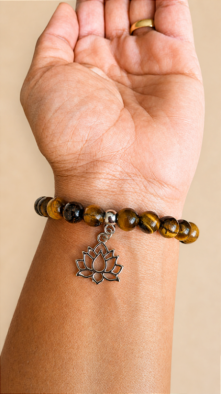 Pulseira de Pedras Naturais Flor de Lotus - Olho de Tigre
