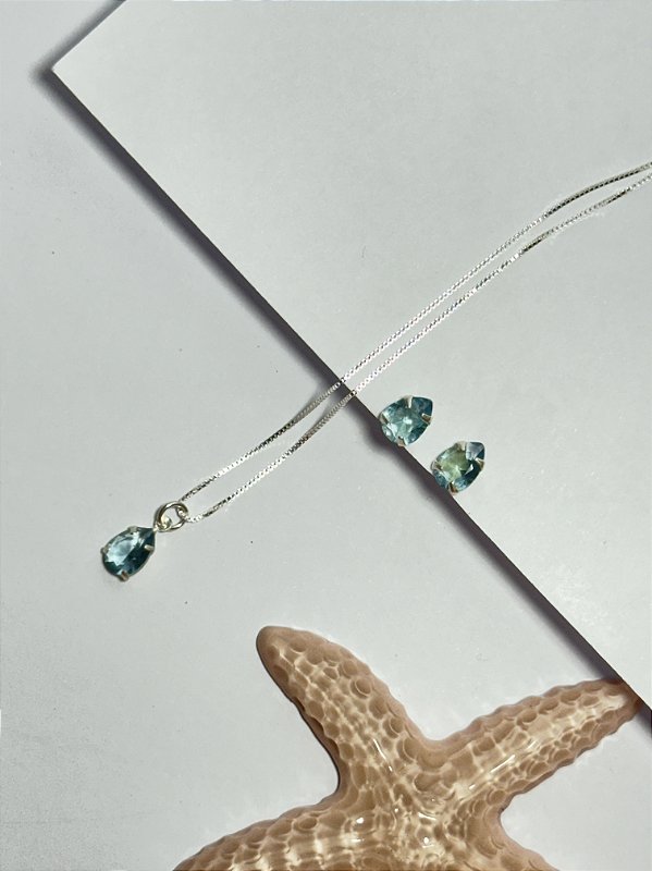 Conjunto Pedra Gota Verde Água