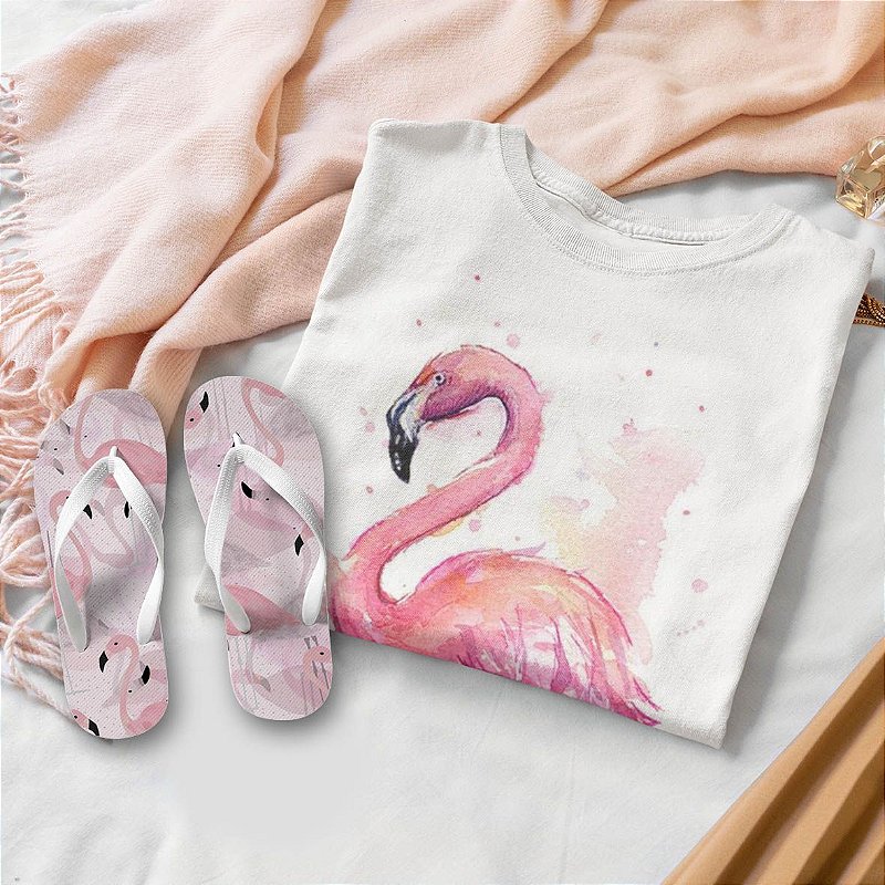 Combo Flamingo: T-shirt + Chinelo - Mimo Rosa Store