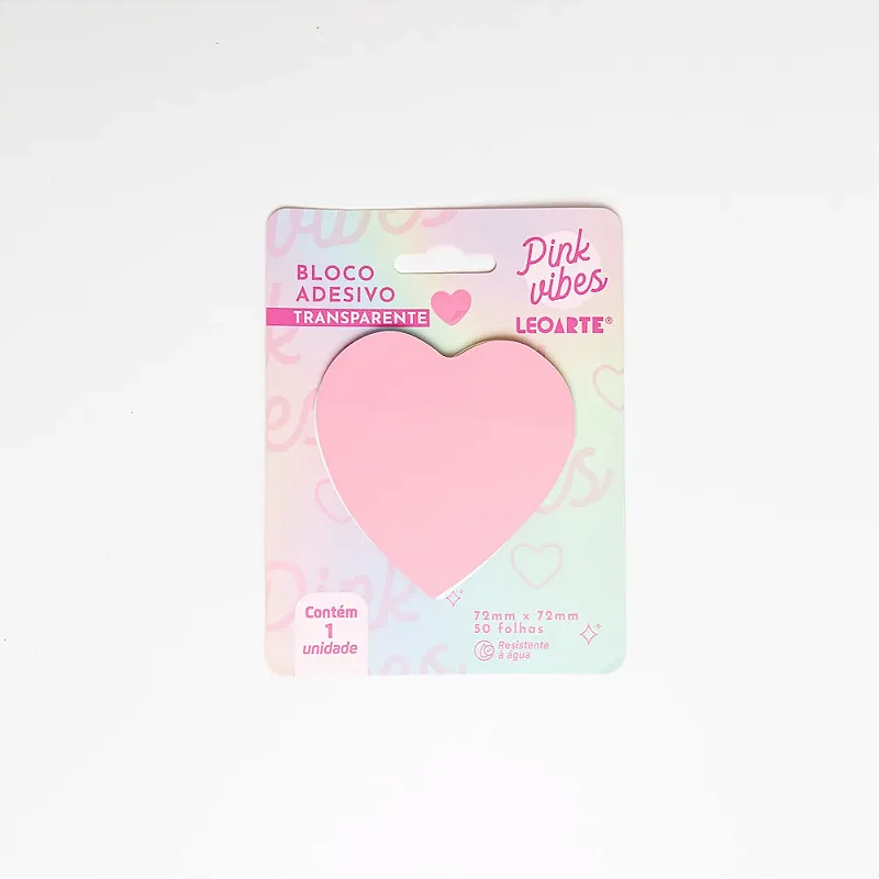 Bloco Adesivo Coração Transparente Pink Vibes