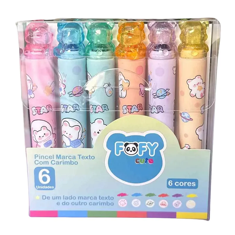 Marca Texto com Carimbo Ursinhos 2 em 1 • Estojo com 6 Cores