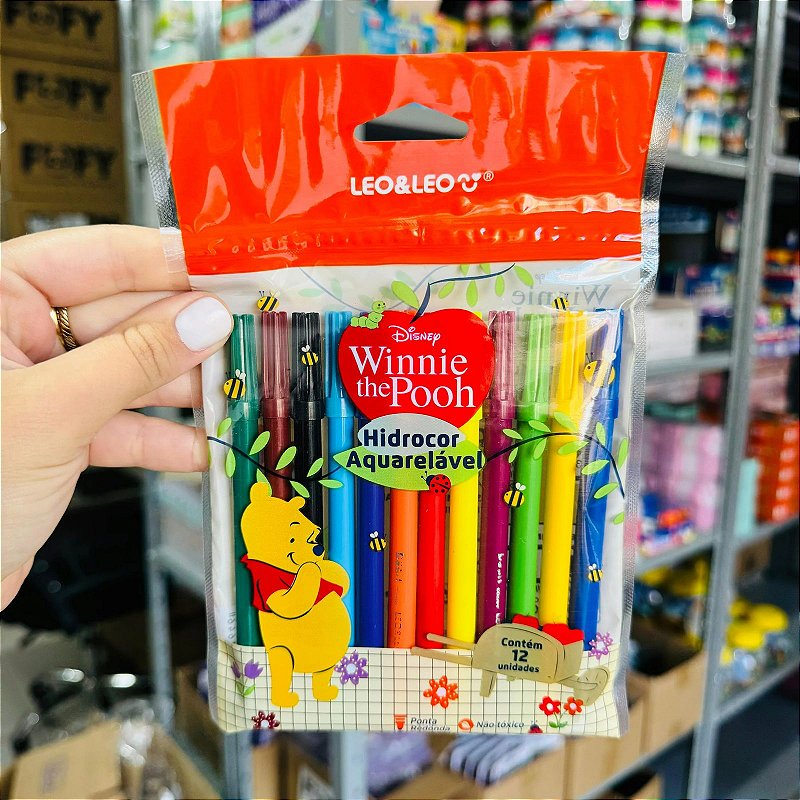 Canetinha Hidrocor Aquarelável Ursinho Pooh • Estojo 12 Cores