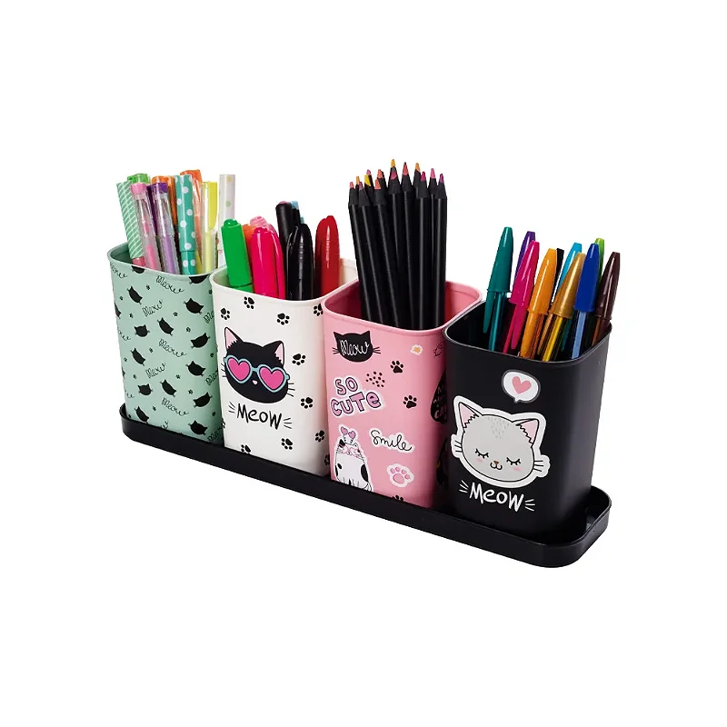 Porta Canetas com Bandeja Cute Cat • 5 Itens