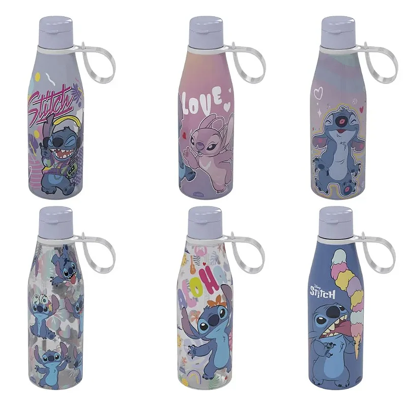 Garrafa Plástica Abre Fácil Decorada Stitch 530 ml