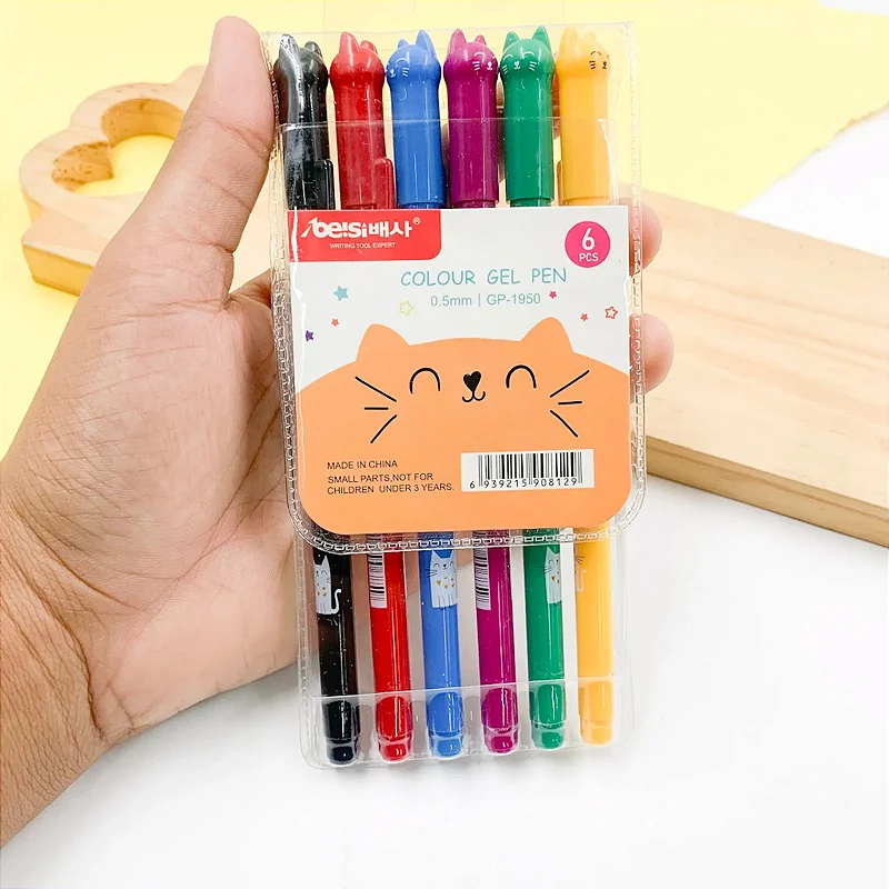 Kit Caneta Gel Color Gatinhos 0.5mm • Estojo 6 Cores