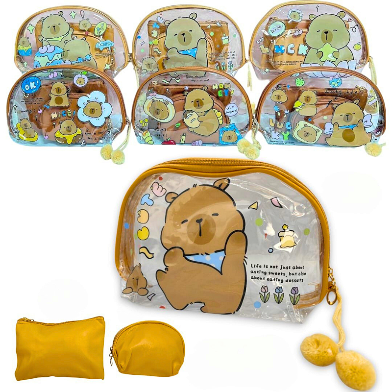 Kit Nécessaire Transparente Capivara • 3 Peças