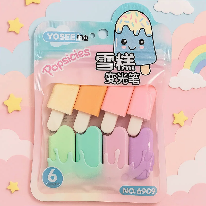 Marca Texto Picolé • Estojo 6 Cores